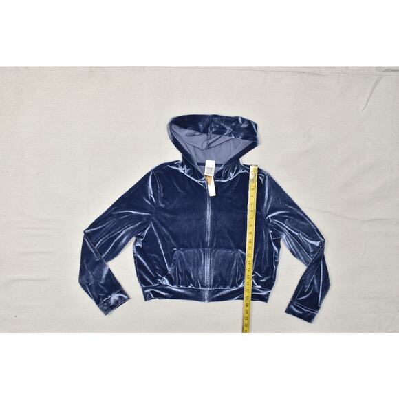 NEW Victoria's Secret PINK Velour Cropped Zip Up Hoodie Navy Blue Rhinestone L - Picture 5 of 8